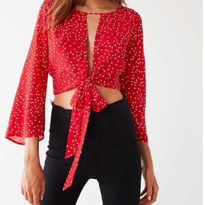 Backstage Imperial Tie-Front Polka Dot Top / Women’s Shirt Blouse